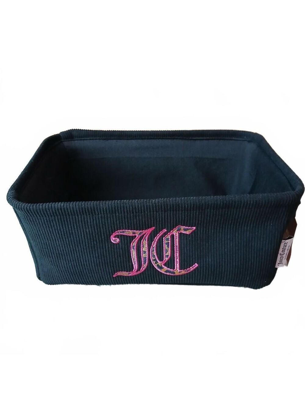 Juicy Couture Black Corduroy Storage Basket with Pink / Leopard Embroidered Logo